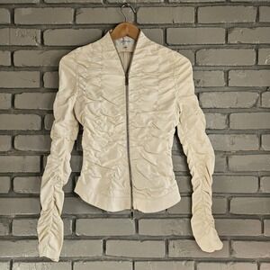 Vintage Jitrois Womens Jacket US 4 Cream Lambskin Premium Stretch Leather Ruched